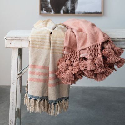 Soft Multi Color Stripe Throw With Fringe