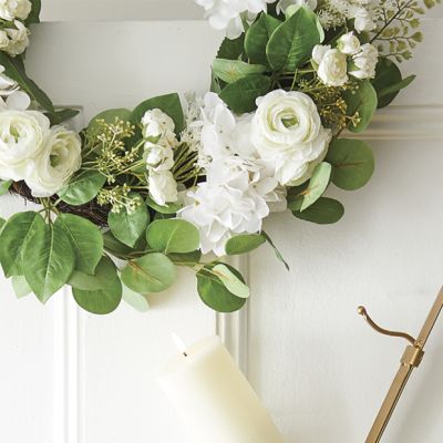 Soft White Rose and Hydrangea Decorative Wreath