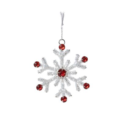 Sparkling White Bead Snowflake Ornament 4 Inch Set of 6