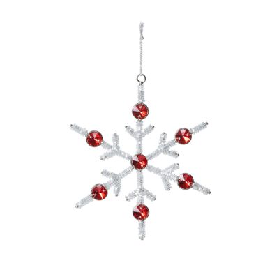 Sparkling White Bead Snowflake Ornament 6 Inch Set of 6