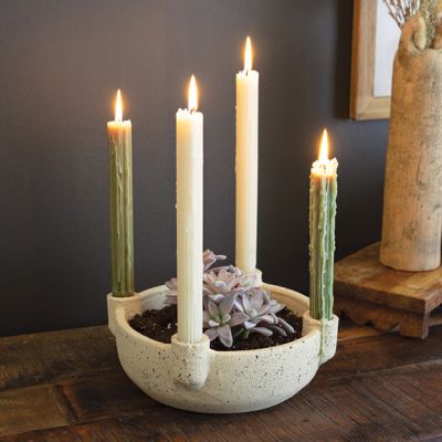 Speckled Bowl With Taper Candle Holders