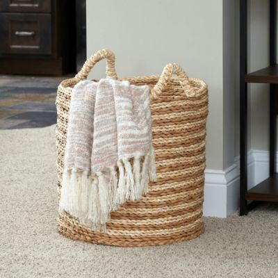 Spiral Weave Wicker Basket With Handles