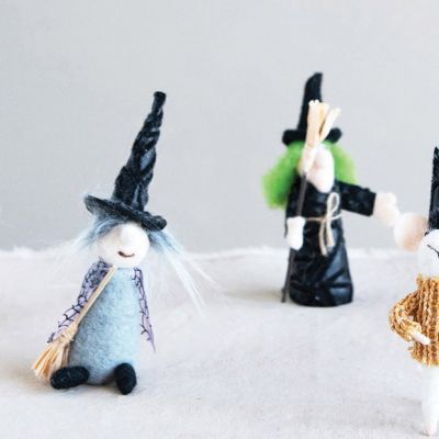 Spooky Wool Witch Figurine Set of 2