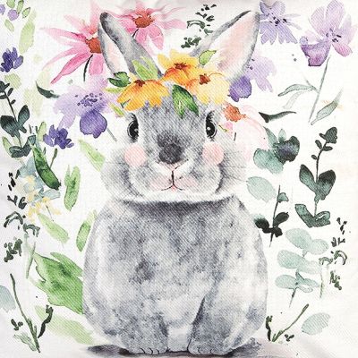 Spring Bunny and Flowers Throw Pillow