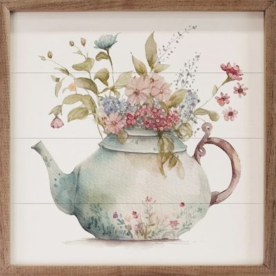 Spring Garden Green Teapot Floral Wall Art