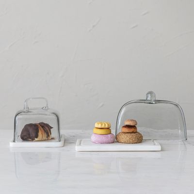 Square Glass Cloche With Marble Base