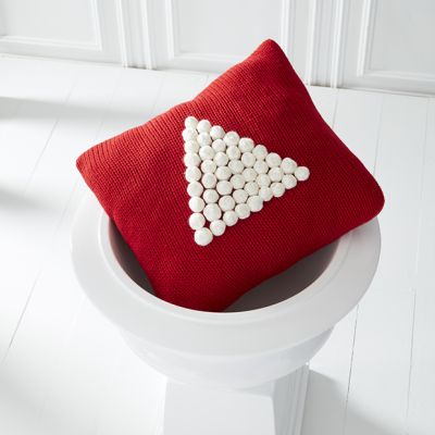 Square Knit Pillow With Pom Christmas Tree
