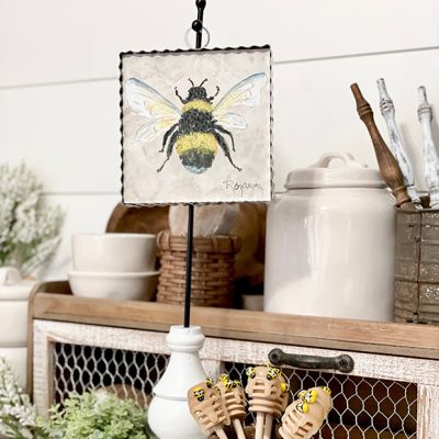 Square Metal Bee Tabletop Sign With Hanger