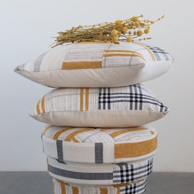 Square Patchwork Cotton and Wool Pillow