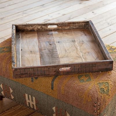 Square Primitive Wood Tray With Handles