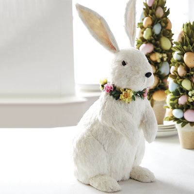 Standing Bunny with Floral Wreath Necklace