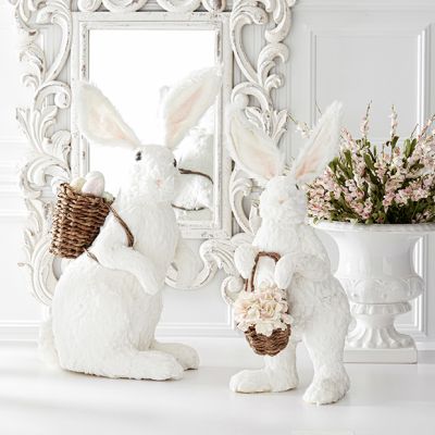Standing Rabbit Statue With Basket 34 Inch