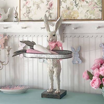 Standing Rabbit Statue With Iron Tray