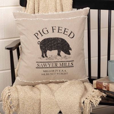 Stenciled Pig Farmhouse Accent Pillow