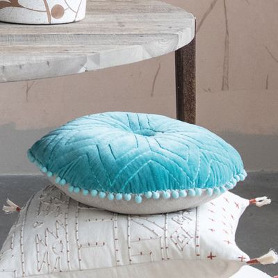 Stitched Flower Round Cotton Throw Pillow