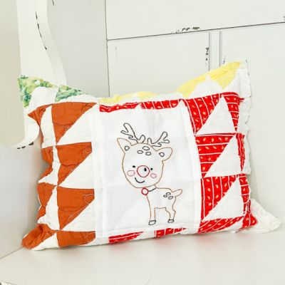 Stitched Reindeer Head Quilted Accent Pillow
