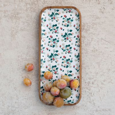 Strawberry Floral Enameled Wood Tray