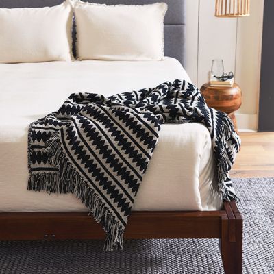 Striped Cotton Fringed Throw Blanket