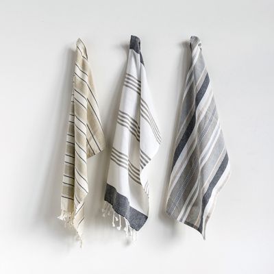 Striped Cotton Tea Towel with Tassels Set of 3
