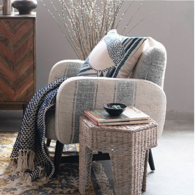 Striped Dhurrie Upholstered Arm Chair
