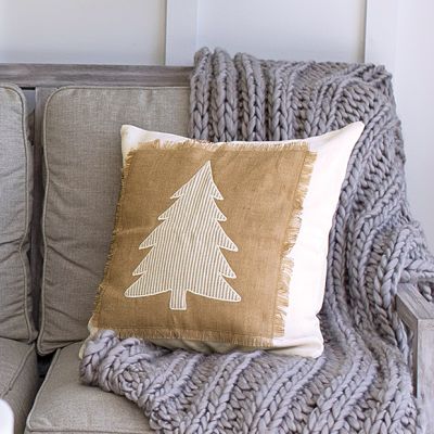 Striped Farmhouse Christmas Tree Throw Pillow Cover Only