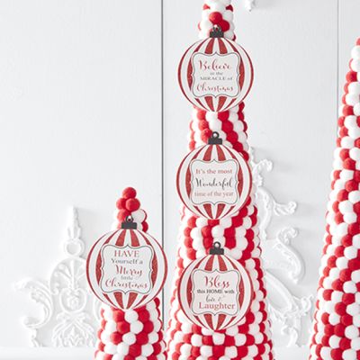 Striped Holiday Message Ball Ornament Set of 4