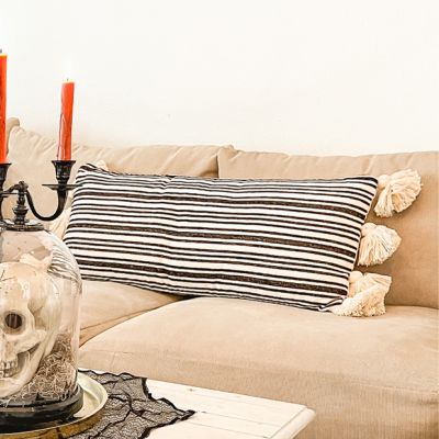 Striped Lumbar Pillow With Tassels