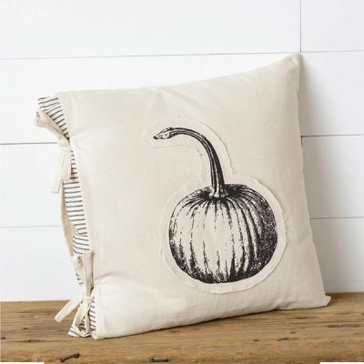Striped Pillow With Pumpkin Patch Slip Cover