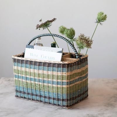 Striped Rattan 4 Compartment Basket Caddy