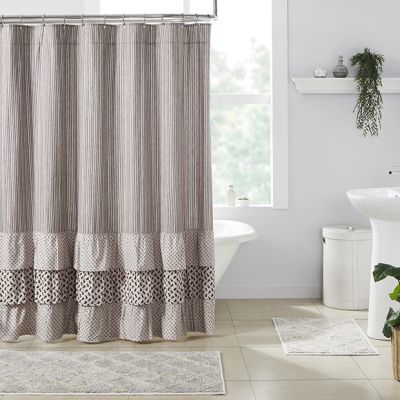 Stripes and Flowers Ruffled Shower Curtain