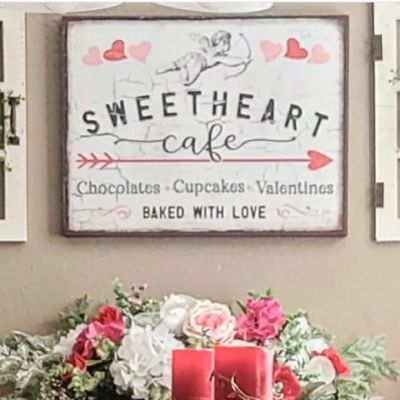 Sweetheart Cafe Canvas Valentines Wall Sign