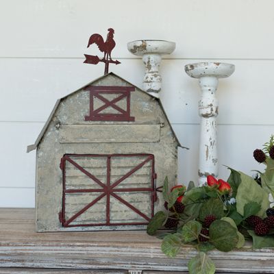 Tabletop Barn With Rooster Weathervane