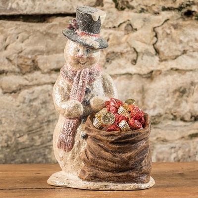 Tabletop Paper Mache Snowman With Bag