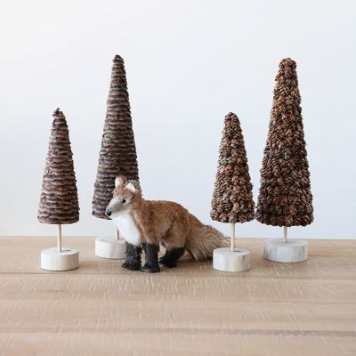Tabletop Pinecone Tree With Wood Base Set of 2