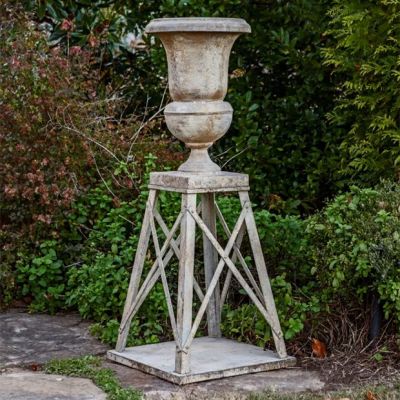 Tall Aged Metal Urn On Stand