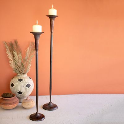 Tall Copper Finish Candle Holder Set of 2