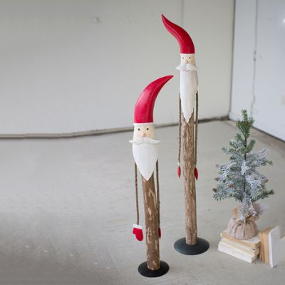 Tall Painted Metal Stick Santa Set of 2