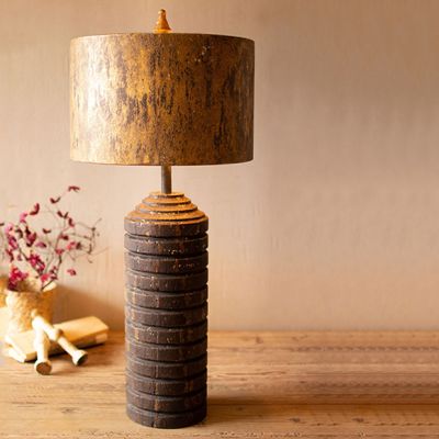 Tall Rustic Table Lamp With Gold Metal Shade