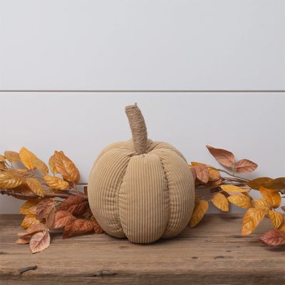 Tan Corduroy Fabric Pumpkin With Jute Stem