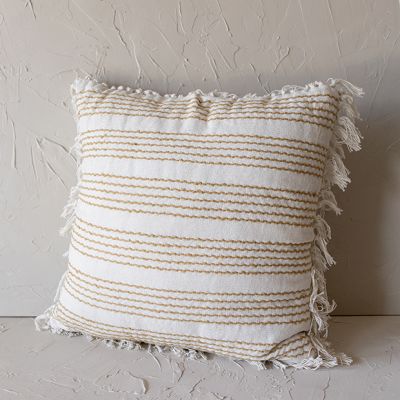 Tan Stripes Fringed Accent Pillow