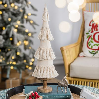 Tassel Fringe Cone Tree on Wood Base