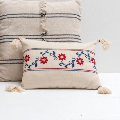 Tasseled Embroidered Accent Pillow