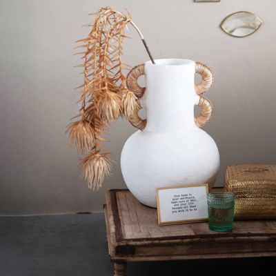 Terra Cotta Vase With Rattan Loop Handles