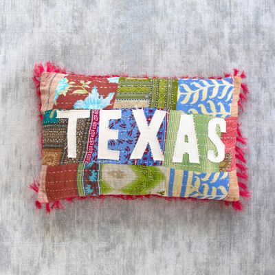 Texas Colorful Kantha Fringed Accent Pillow