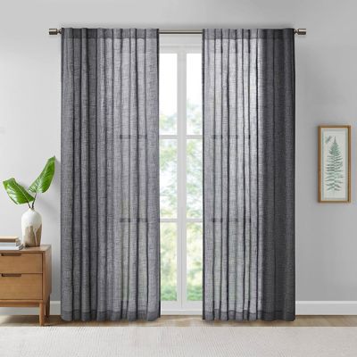 Textured Black Faux Linen Curtain Panel 84 Inch Set of 2