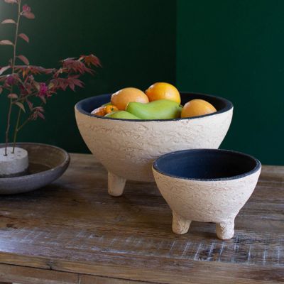 Textured Footed Clay Bowl Set of 2