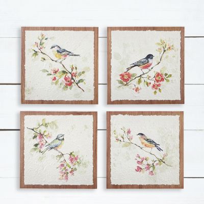 Textured Paper Bird and Branch Art Set of 4