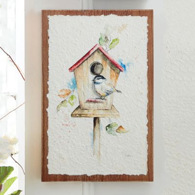 Textured Paper Birdhouse Art Set of 2