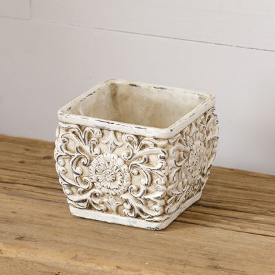 Textured Square Floral Planter 4 Inch