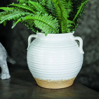 Textured Stoneware Round Planter Pot